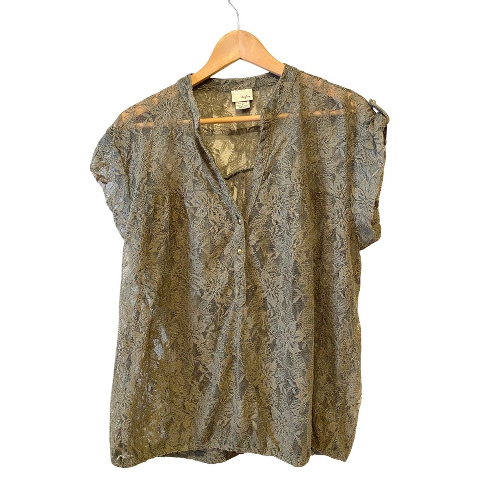 Vintage Daytrip Green Lace Button Up Shirt Sz M Forest Fairy Unconventional Lace
